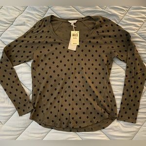 Lucky Brand Women's Scoop Neck Polka Dot Raglan Thermal Top Shirt NWT